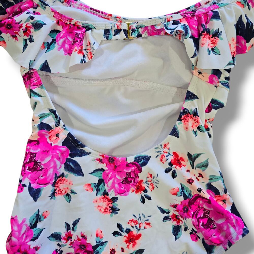 Arizona Jean Co Women’s Off-Shoulder Ruffle Floral One-Piece Swimsuit Size Small - Picture 2 of 7